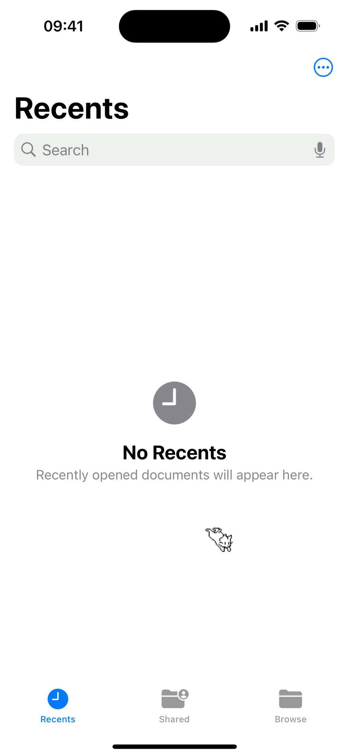 The cat running towards the bottom right corner of the screen while the Files app is open